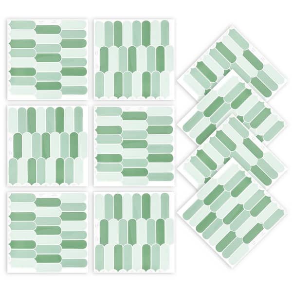 12 in. x 12 in. Vinyl Peel and Stick Backsplash Tile, Decorative Wall Tile Backsplash in Green (10 Sq. Ft. /10-Pack)