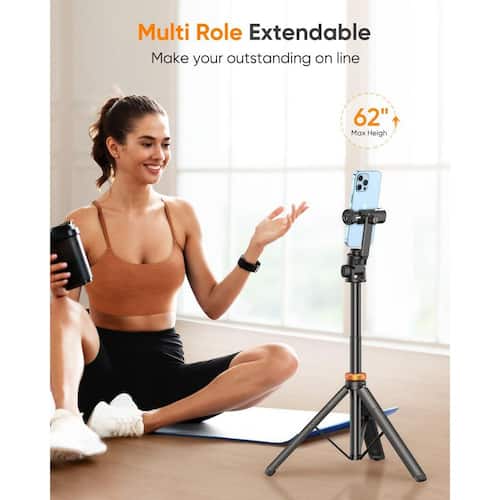 62 in. Selfie Stick Phone Tripod w/ Remote, Extendable Phone Tripod Stand and Travel Solidest Cell Phone in Carbon Black Yichuhaoxi Telephone Accessories