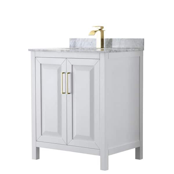 Wyndham Collection Daria 30 in. W x 22 in. D x 35.75 in. H Single Sink Bath Vanity in White with White Carrara Marble Top
