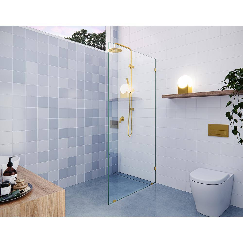 Vela 78" Frameless Glass Shower Panel with Satin Brass Hardware
