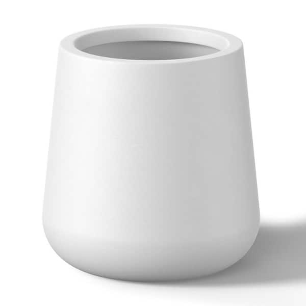 12 in. Medium Crisp White(Enhanced Interior) Concrete Round Planter / Pot with Drainage Holes