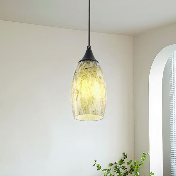 4.72 in. 1-Light Kitchen Island Mini Green Pendant Light Vintage Hanging Ceiling Light with Art Glass Shade