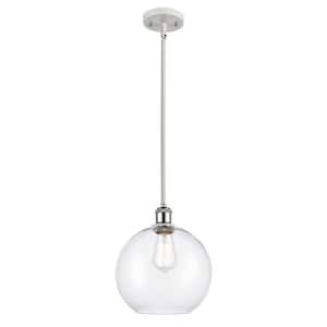 Athens 1-Light White and Polished Chrome Globe Pendant Light with Clear Glass Shade