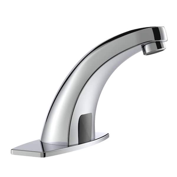 Automatic Sensor Touchless Bathroom Sink Faucet With Deck Plate In Polished Chrome