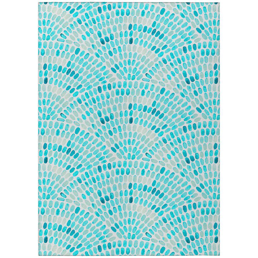 Surfside Aqua 10 ft. x 14 ft. Geometric Indoor/Outdoor Area Rug