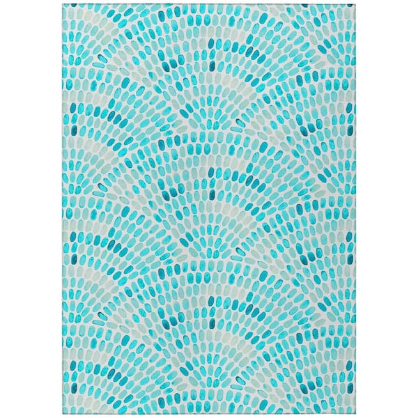 Addison Rugs Surfside Aqua 10 ft. x 14 ft. Geometric Indoor/Outdoor Area Rug