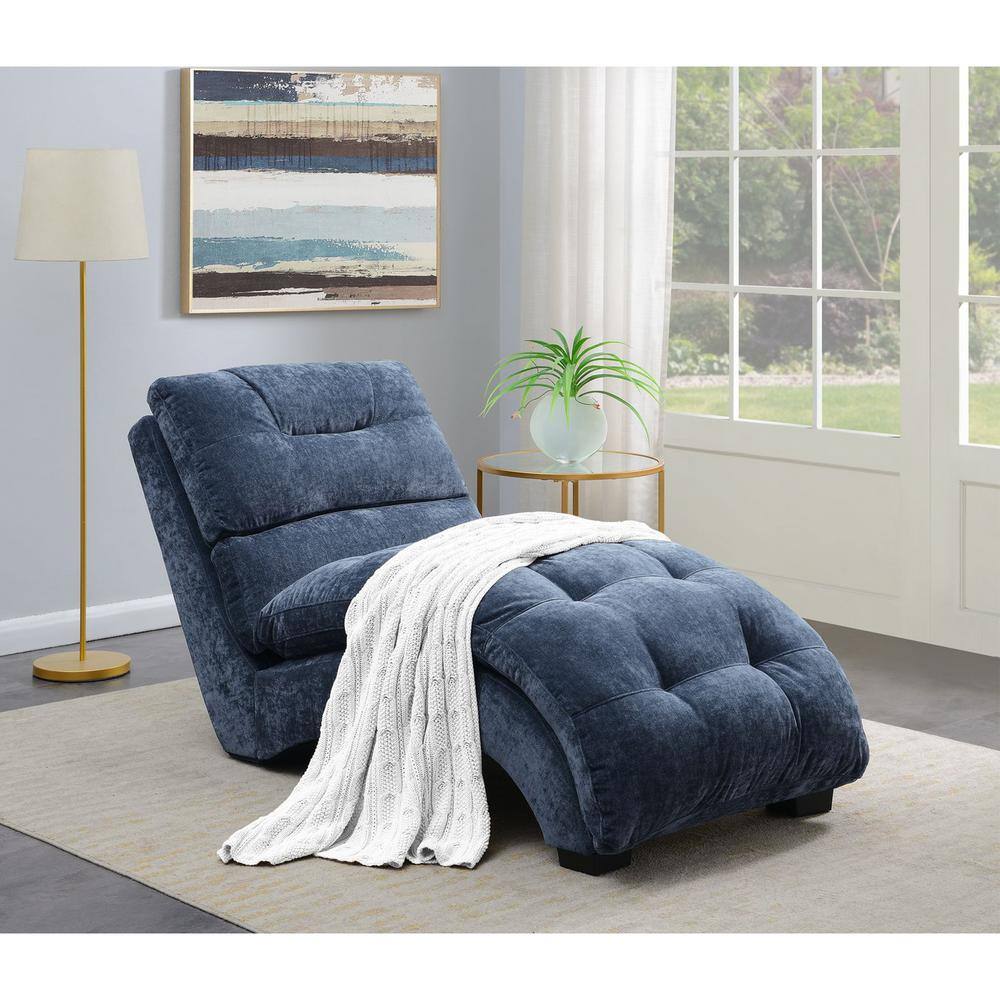 Slate Blue Microfiber Tufted Chaise Lounger