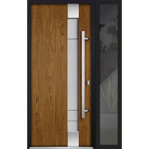 1713 48 in. x 80 in. Left-hand/Inswing Sidelight Frosted Glass Natural Oak Steel Prehung Front Door with Hardware