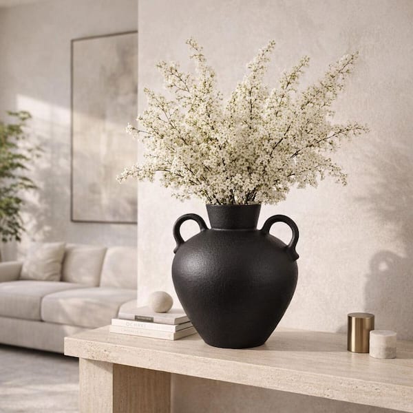 Liv & Skye 12 in. Black Ceramic Multi Sculpted Handle Decorative