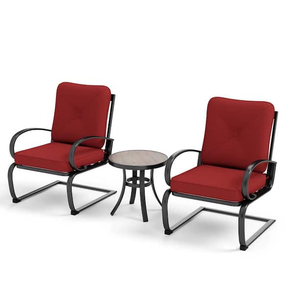 PHI VILLA 3-Piece Metal Patio Conversation Set with Red Cushions