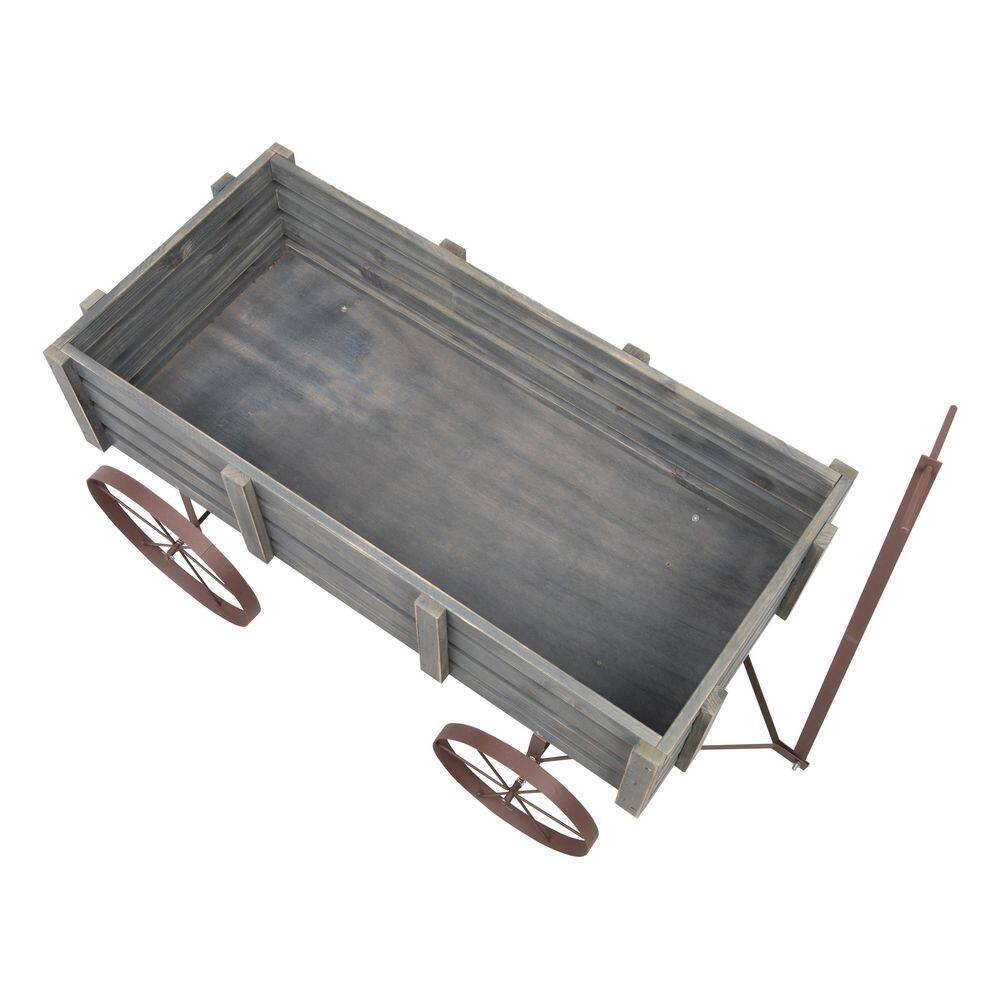 Gray Cedar Wood Decorative Wagon Planter for Indoor/Outdoor Use