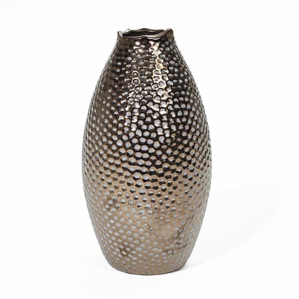 LuxenHome 11 in. H Gold Antique Dimpled Terracotta Vase