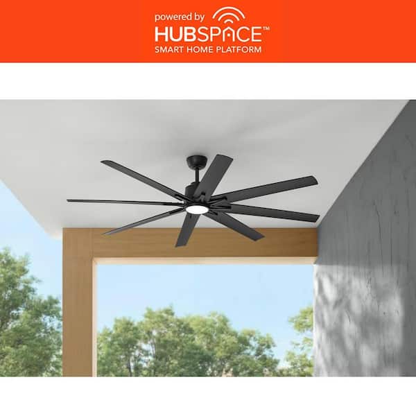 Kensgrove II 72 in. Smart Indoor/Outdoor Matte Black Ceiling Fan with Remote Included Powered by Hubspace
