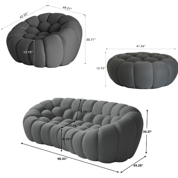 Magic Home 147 in. 3-Seater Bubble Curved Couch with Ottoman 3D