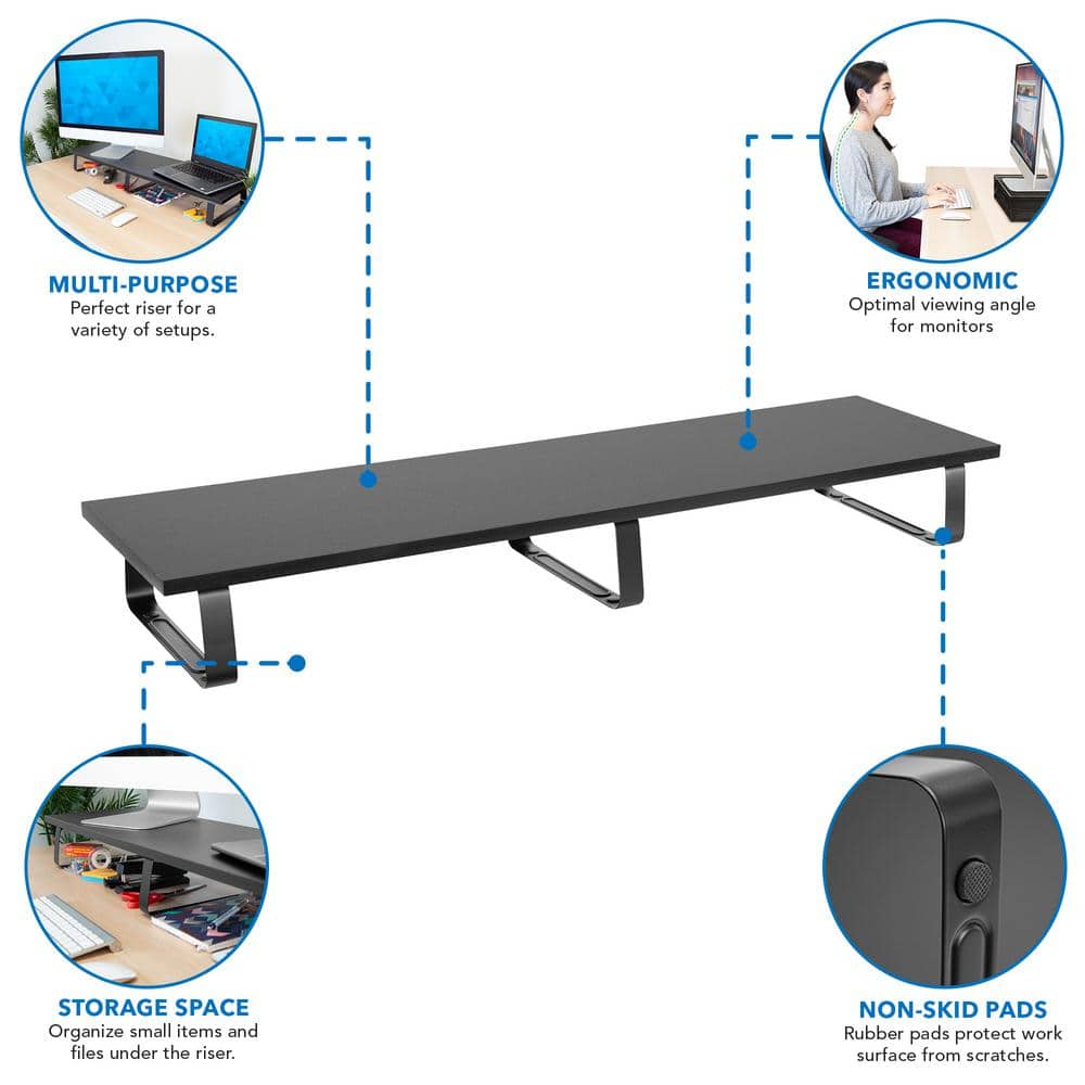 Extra Wide Black Steel and Wood Dual Monitor Stand