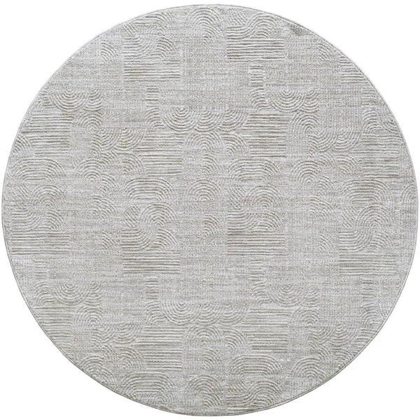 Livabliss Masterpiece Gray Traditional 7 ft. Round ft. Indoor Area Rug