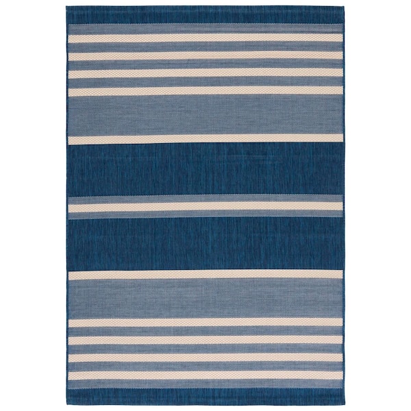 Courtyard Navy Blue/Beige 5 ft. x 8 ft. Striped Contemporary Indoor/Outdoor Area Rug