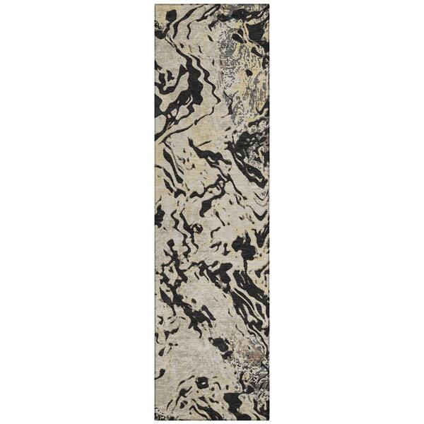 Chantille Machine Washable Indoor/Outdoor Abstract ACN3163 Black 2 ft. x 7 ft. Runner Rug