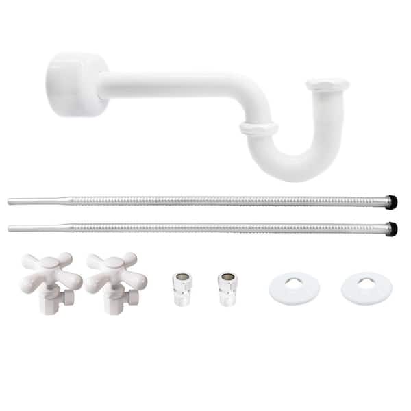 Victorian Style Freestanding Pedestal Sink Kit with Supply Line, P-Trap and Cross Handle Angle Stops, White