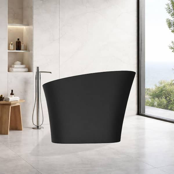 Modern 47 in. x 23 in. Japanese Soaking Solid Surface Bathtub with Stool in Matte Black