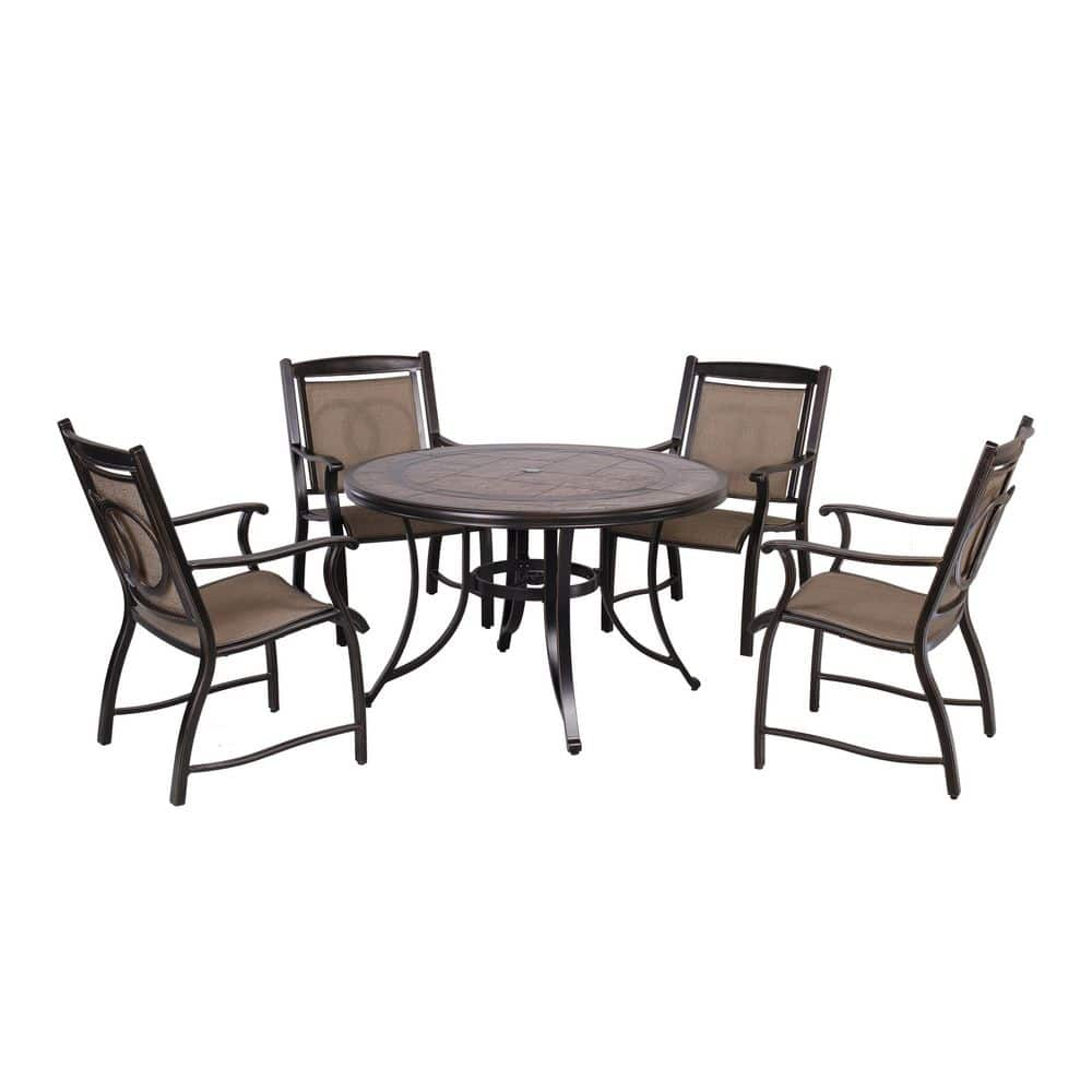 David Dark Gold 5-Piece Cast Aluminum Round 28 in. H Outdoor Dining Set and Umbrella Hole for Garden, Yard -  Mondawe, MD-480-680