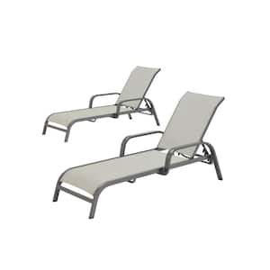 Reinforced Aluminum Dark Grey Sling Outdoor Stack Chaise Lounge with Sunbrella Augustine Alloy (2-Pack)
