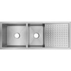 Crosstown Undermount Stainless Steel 47 in. Double Bowl Kitchen Sink with Drain Board