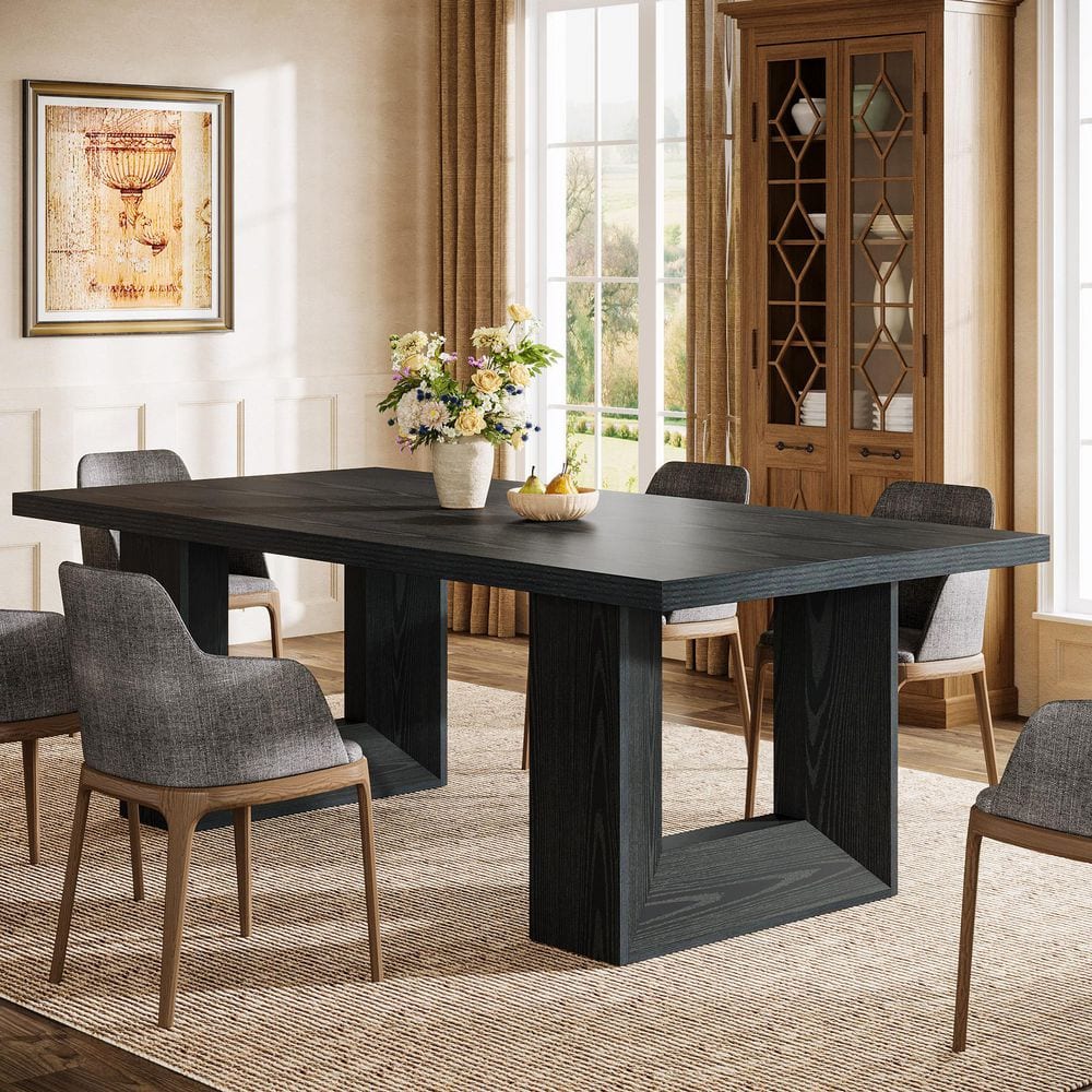 Halseey Rectangular Black Wood 63 in. 4 Legs Dining Table with Strong Geometric Frame Seats 6 for Dining Room Kitchen price history on PriceWatchPro