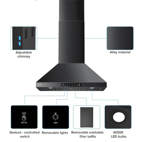 VIKIO 30 in. 900 CFM Convertible Wall Mount Range Hood in Black