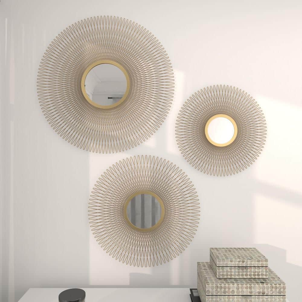 Gold Sunburst Round Wall Decor with Mirror Accent Set