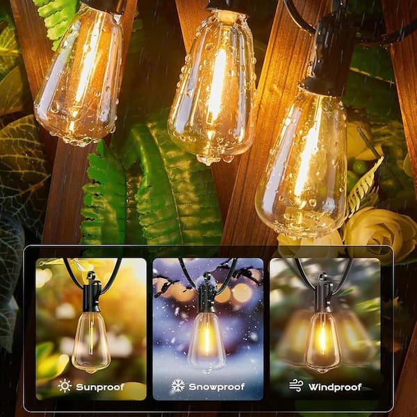 19 Light 50 ft. Black Outdoor Dimmable Hardwired Patio String