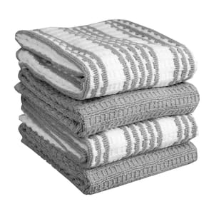 T-fal Grey Solid and Stripe Cotton Waffle Terry Kitchen Towel (Set of 4)
