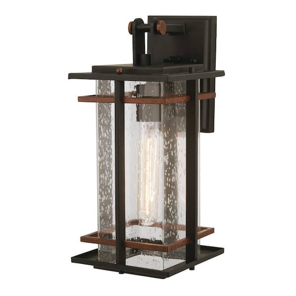 The Great Outdoors San Marcos 1-Light Sand Coal and Antique Copper Outdoor 14.75 in. Wall Lantern