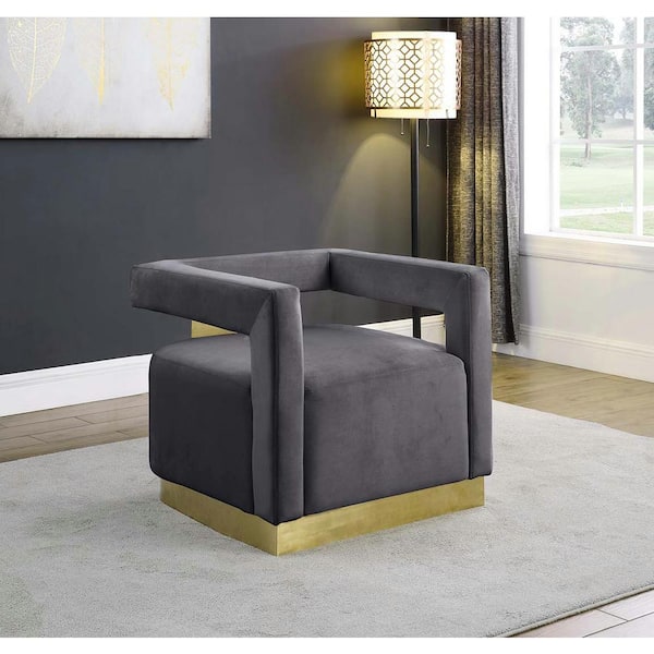 Halsbury Gray Velvet Arm Chair with Gold Base