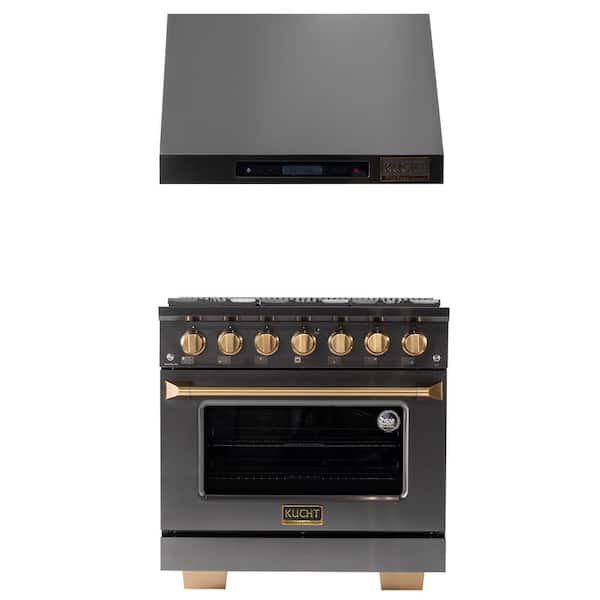 Kucht Gemstone 36 in. 5.2 cu. ft. 6-Burners Propane Gas Range & Under Cabinet Range Hood in Titanium Stainless Steel