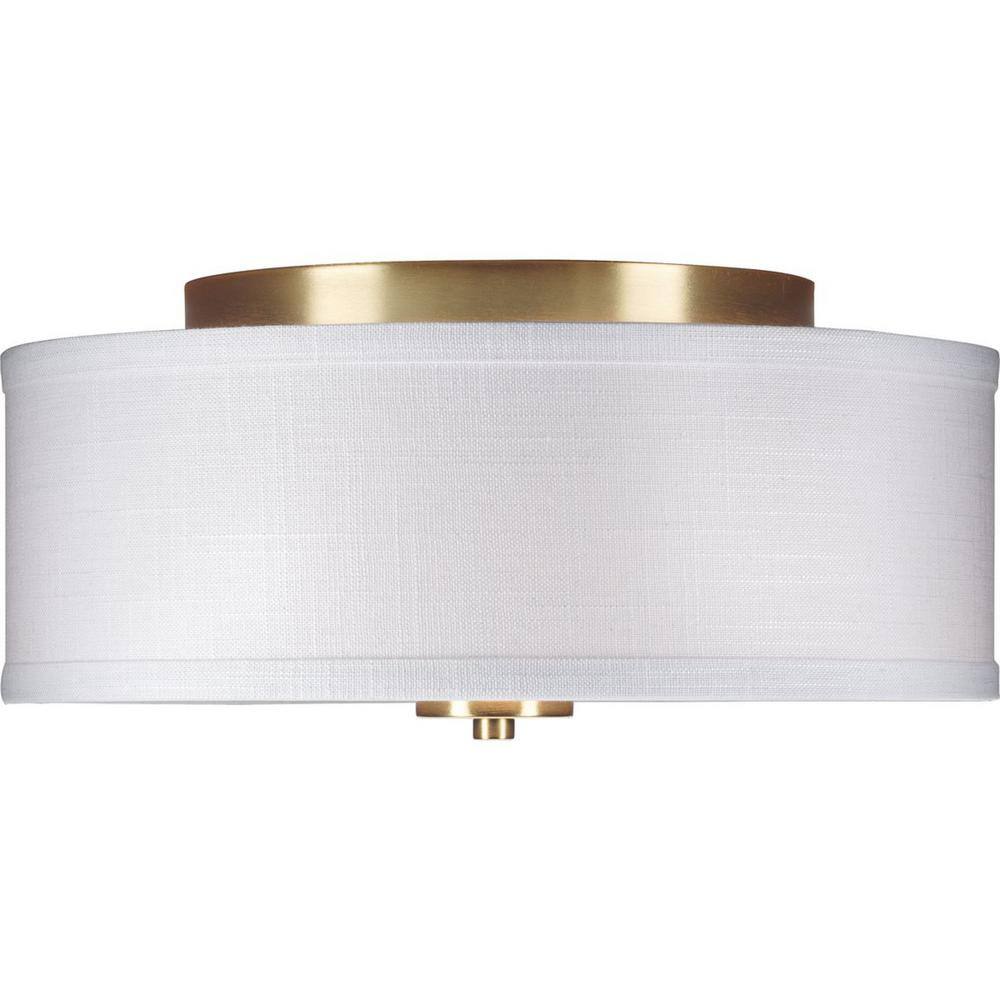 Satin Brass and White Drum Flush Mount Light