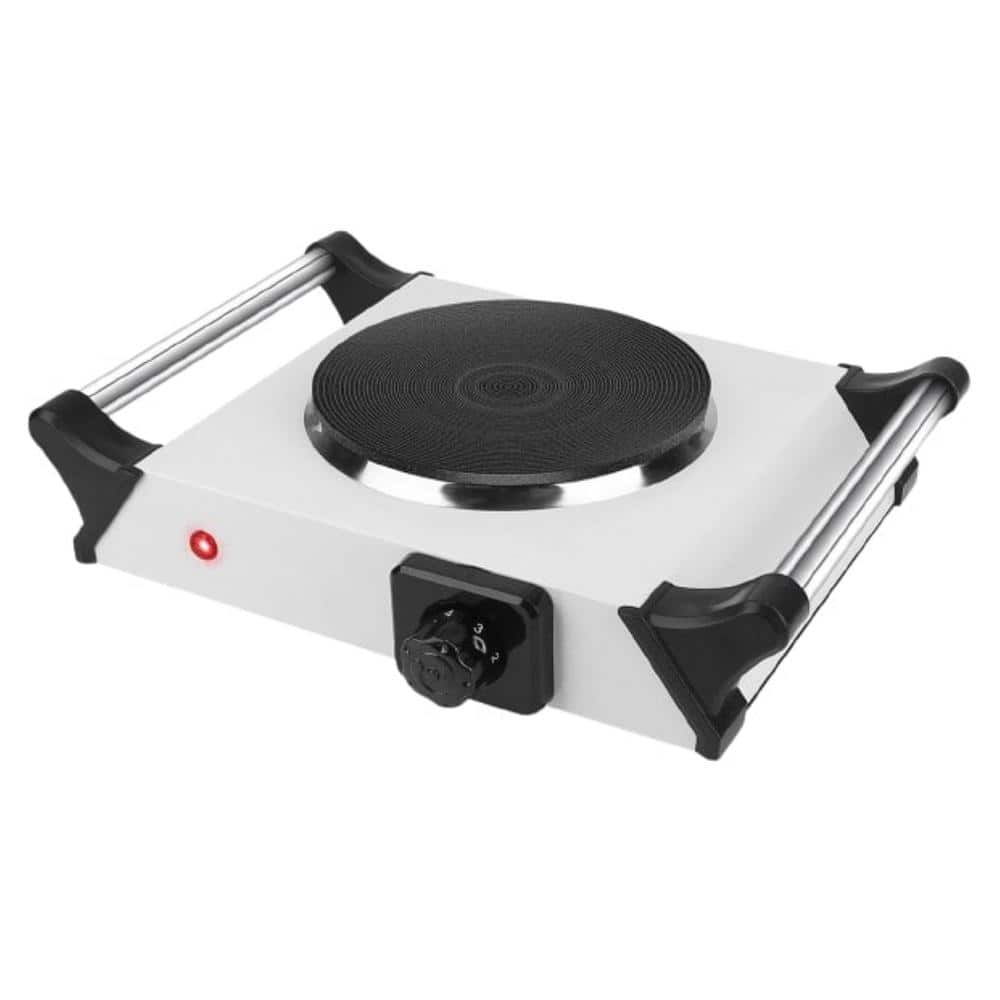 Aoibox 1000W Electric Single Burner Portable Quick Heating Hot Plate Stove Countertop with Handles and 5 Temperature in White