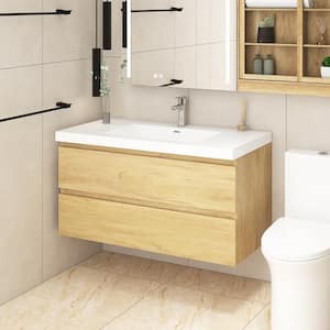 41.9 in. W x 19.7 in. D x 22.5 in. H Wall Mounted Bath Vanity in Oak with White Culture Marble Top