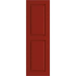 12 in. x 34 in. PVC True Fit Two Equal Raised Panel Shutters Pair in Fire Red
