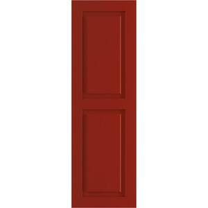 15 in. x 25 in. PVC True Fit Two Equal Raised Panel Shutters Pair in Fire Red