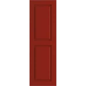 18 in. x 45 in. PVC True Fit Two Equal Raised Panel Shutters Pair in Fire Red