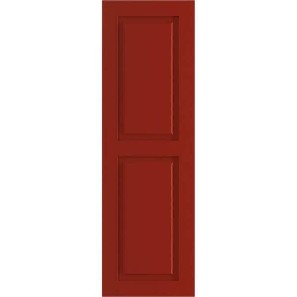Ekena Millwork 18 in. x 50 in. PVC True Fit Two Equal Raised Panel Shutters Pair in Fire Red