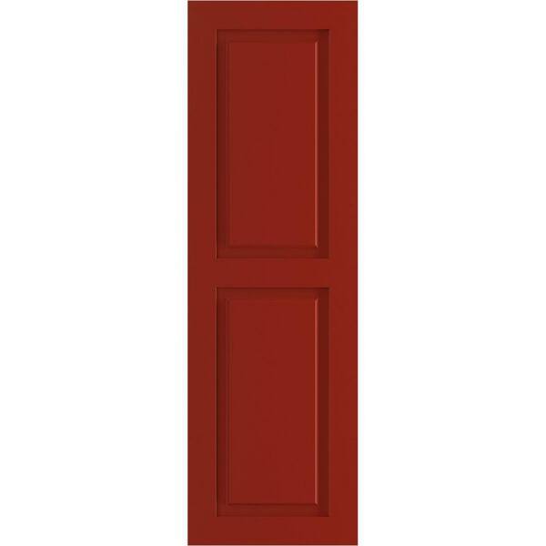 Ekena Millwork 18 in. x 75 in. PVC True Fit Two Equal Raised Panel Shutters Pair in Fire Red