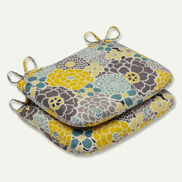 Pillow Perfect Floral 18.5 x 15.5 Outdoor Dining Chair Cushion in Blue/Tan (Set of 2)