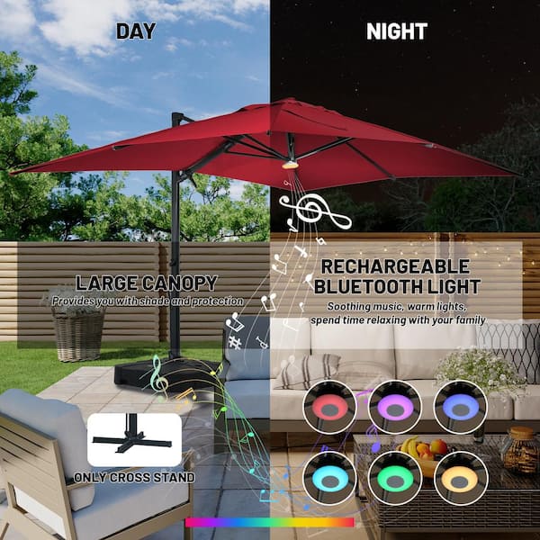 bluetooth solar patio umbrella OVIOS 15FT with APP/Remote Control, RGB LED Lights & Heavy Base Beige / 15FT Easy to crank open mechanism Bluu Patio Umbrella Light With