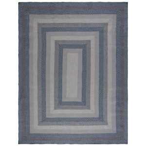 Braided Gray Blue 8 ft. x 10 ft. Border Striped Area Rug