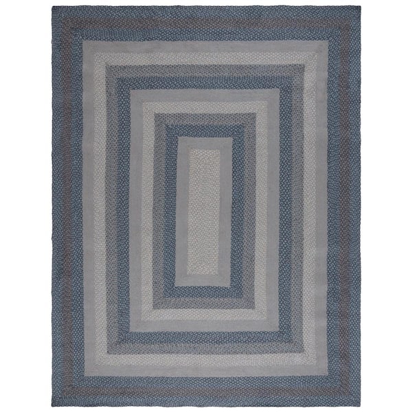 SAFAVIEH Braided Gray Blue 8 ft. x 10 ft. Border Striped Area Rug