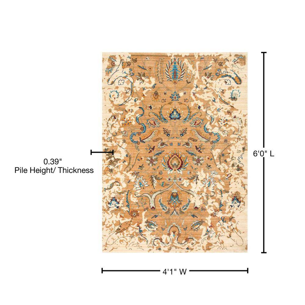 Ivory Serenity Blossom 4'x6' Easy-Care Synthetic Area Rug