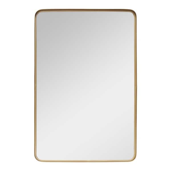 PARISLOFT 24 in. W x 36 in. H Rectangular Metal Framed Modern Gold Wall Mirror