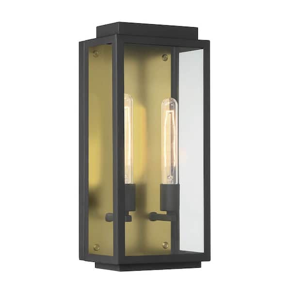 Designers Fountain Twilight Black 2-Light Outdoor Line Voltage Hardwired Porch Light Wall Sconce with No Bulb Included